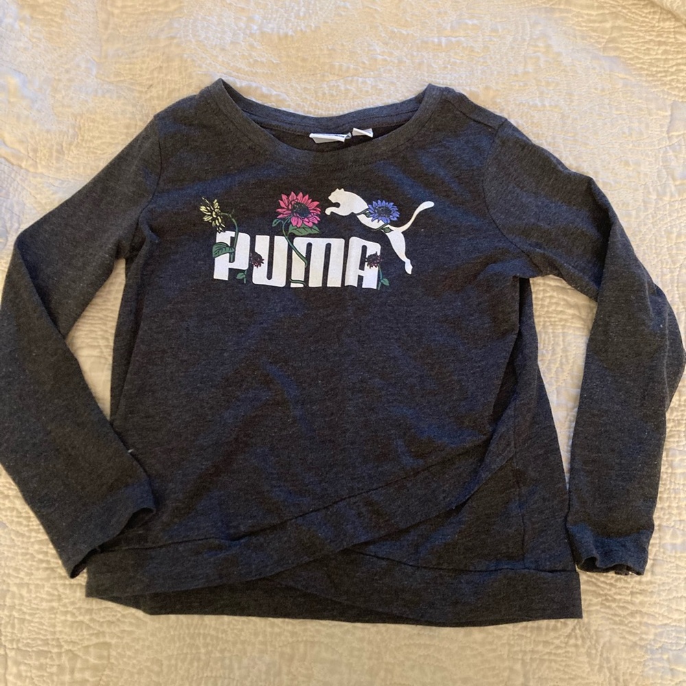 PUMA Kids Charcoal Long Sleeve Tee with Floral Logo